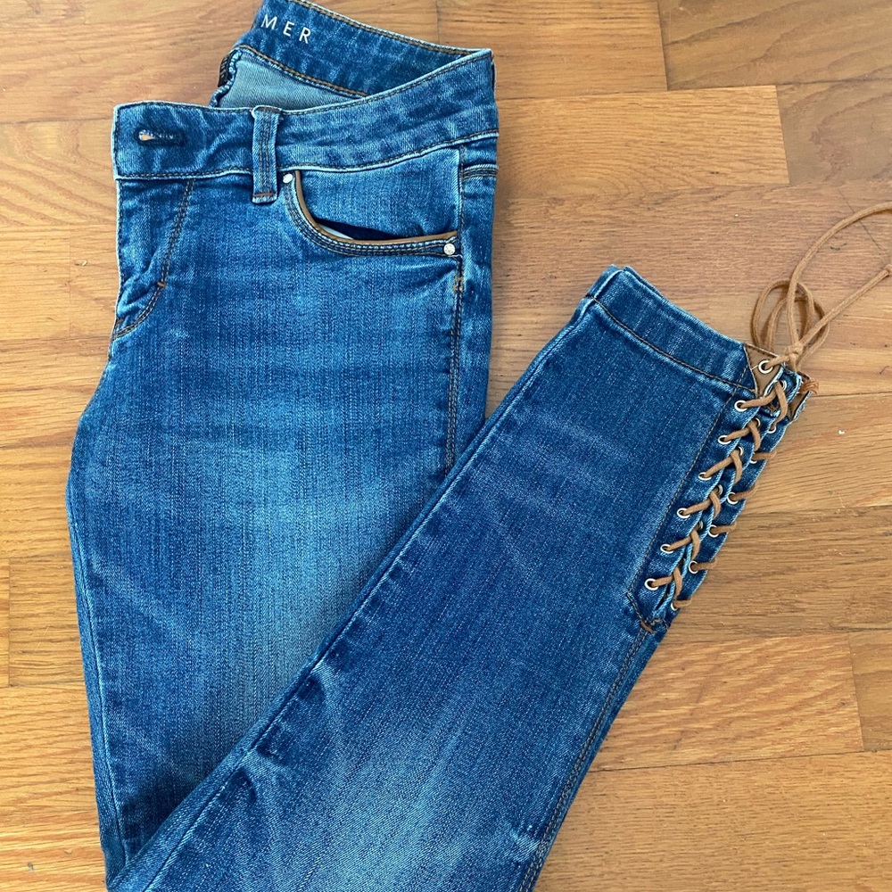 The Skimmer White House Black Market Leather Trim Pocket And Lace-Up Ankle Jeans